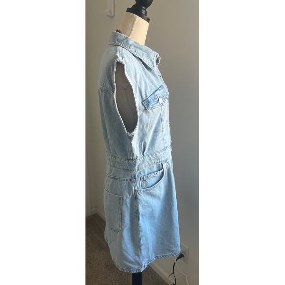 NWT ZARA Light Wash Denim Mini Sleeveless Button Down Cotton Pockets Dress XL - Picture 3 of 6